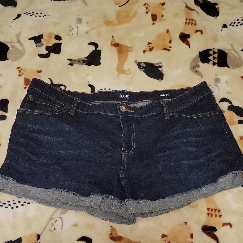 a.n.a Women's Denim Cuffed Jean Shorts Deep Indigo Blue Womans 16
